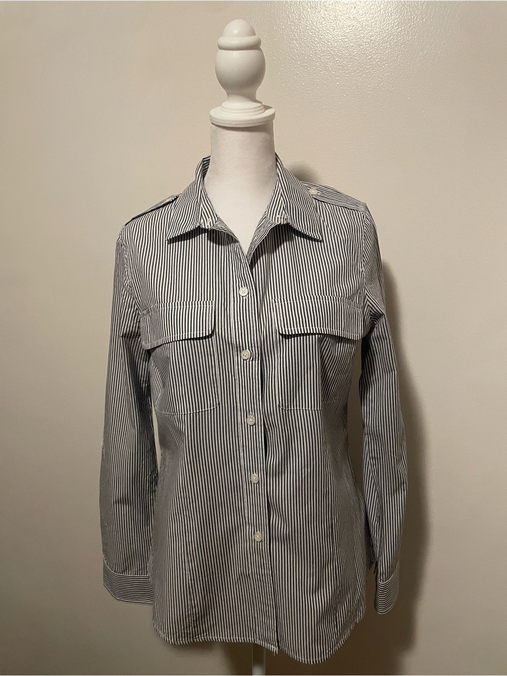 Michael Kors Black & White Striped Utility Shirt Jacket